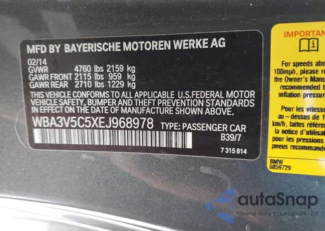 2014 BMW 428I z USA, uszkodzony, nr VIN WBA3V5C5XEJ968978